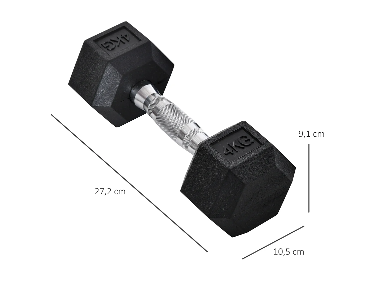 Haltères Hexagonales 2x4 kg, Métal et Caoutchouc, Noir (10.5x10.5x27.2 cm)