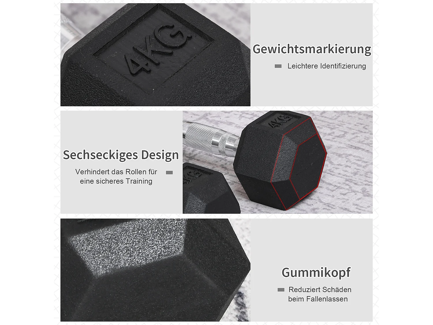 Haltères Hexagonales 2x4 kg, Métal et Caoutchouc, Noir (10.5x10.5x27.2 cm)