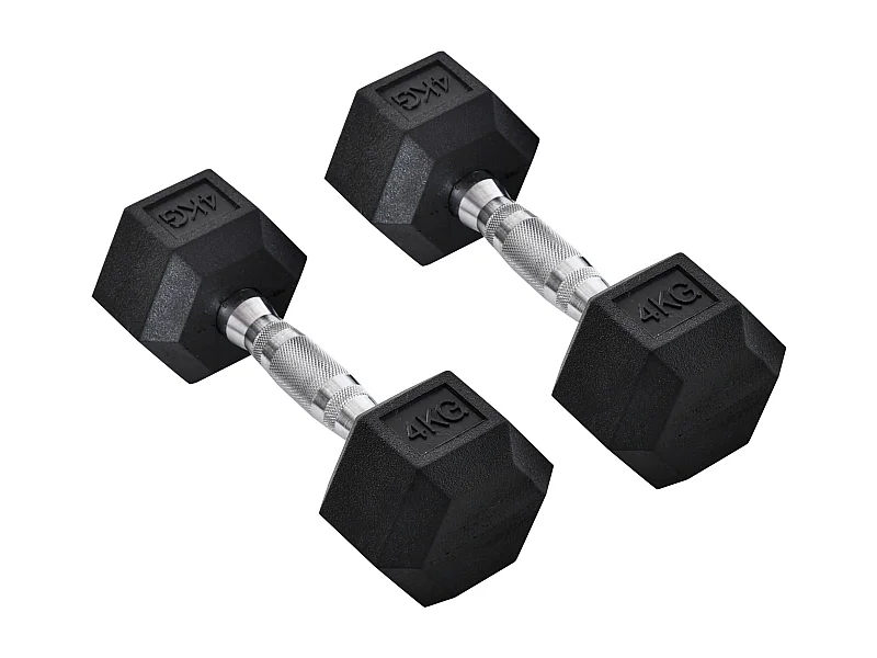 Mancuernas hexagonales de 2 x 4 kg, de metal y goma, color negro (10,5 x 10,5 x 27,2 cm)