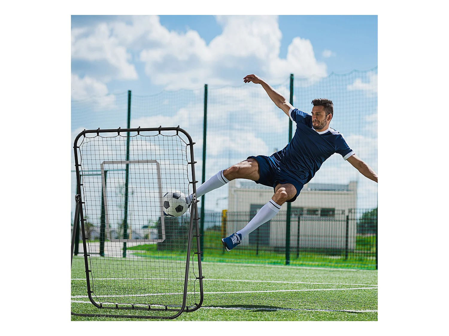 Rebondisseur Football, Pliable, Réglable, Métal, Noir (123x73x178.5 cm)