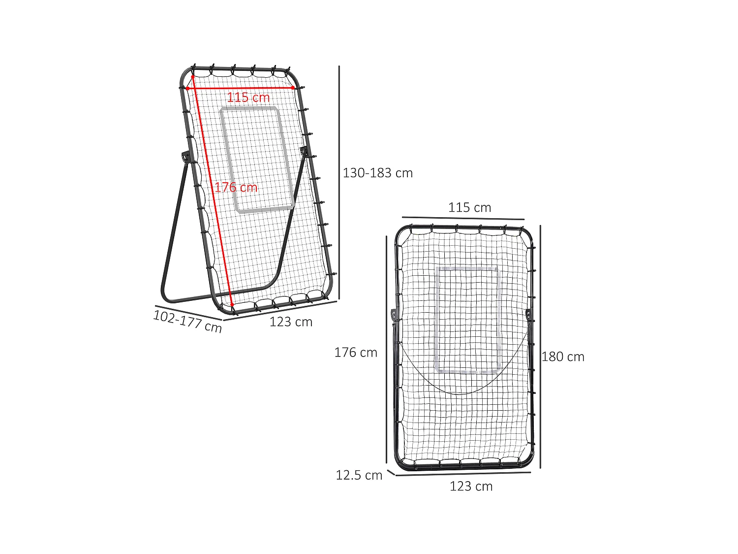 Rebondisseur Football, Pliable, Réglable, Métal, Noir (123x73x178.5 cm)