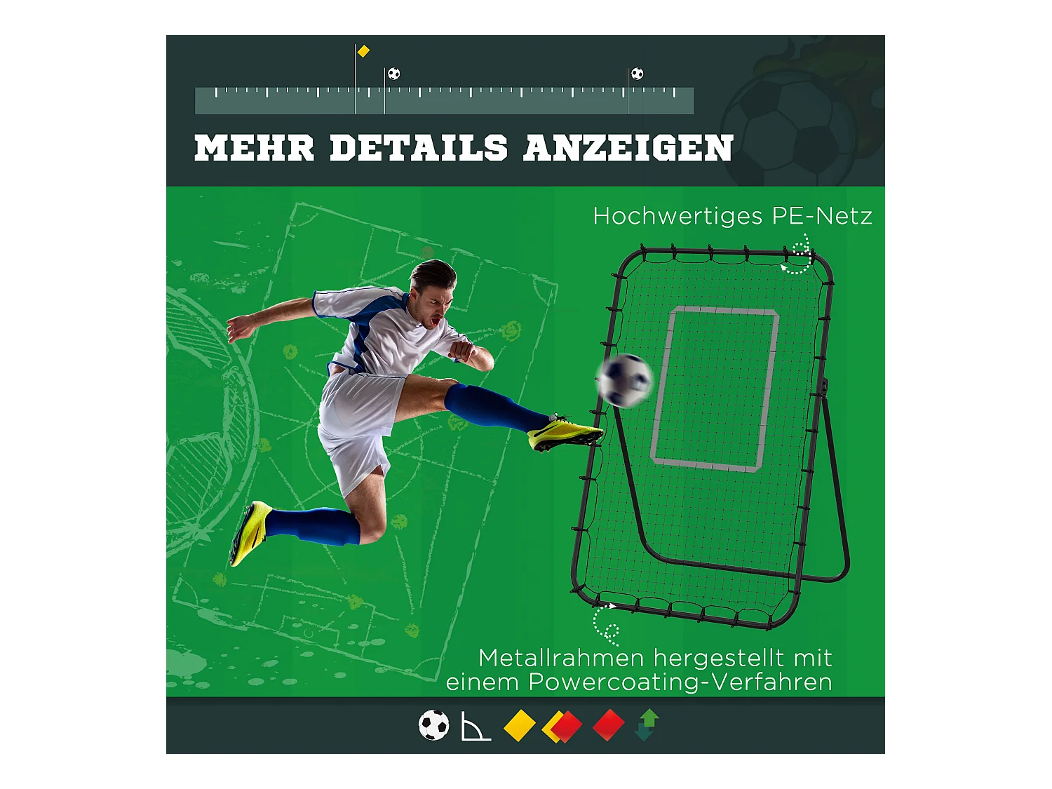 Rebondisseur Football, Pliable, Réglable, Métal, Noir (123x73x178.5 cm)