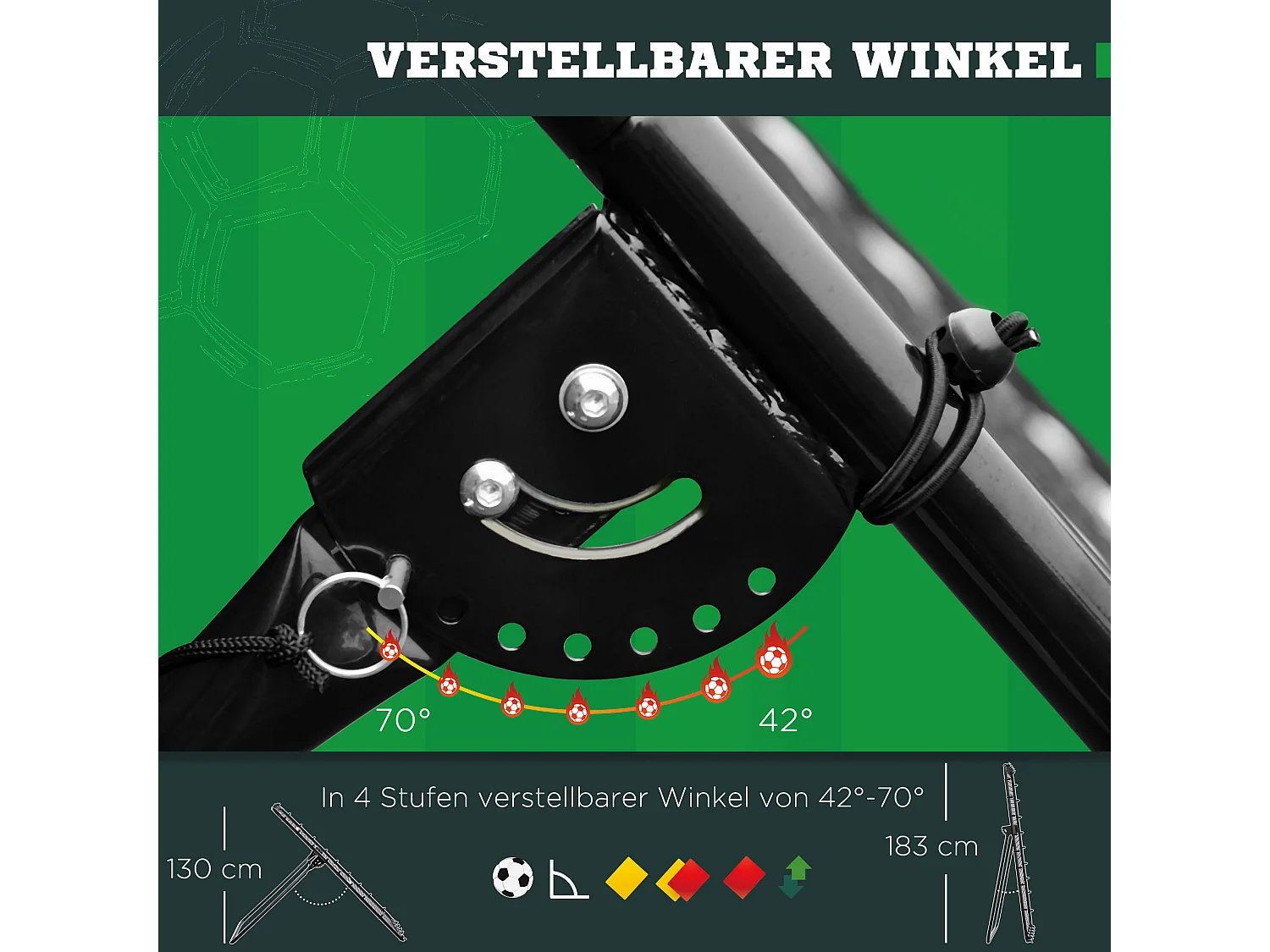 Rebondisseur Football, Pliable, Réglable, Métal, Noir (123x73x178.5 cm)