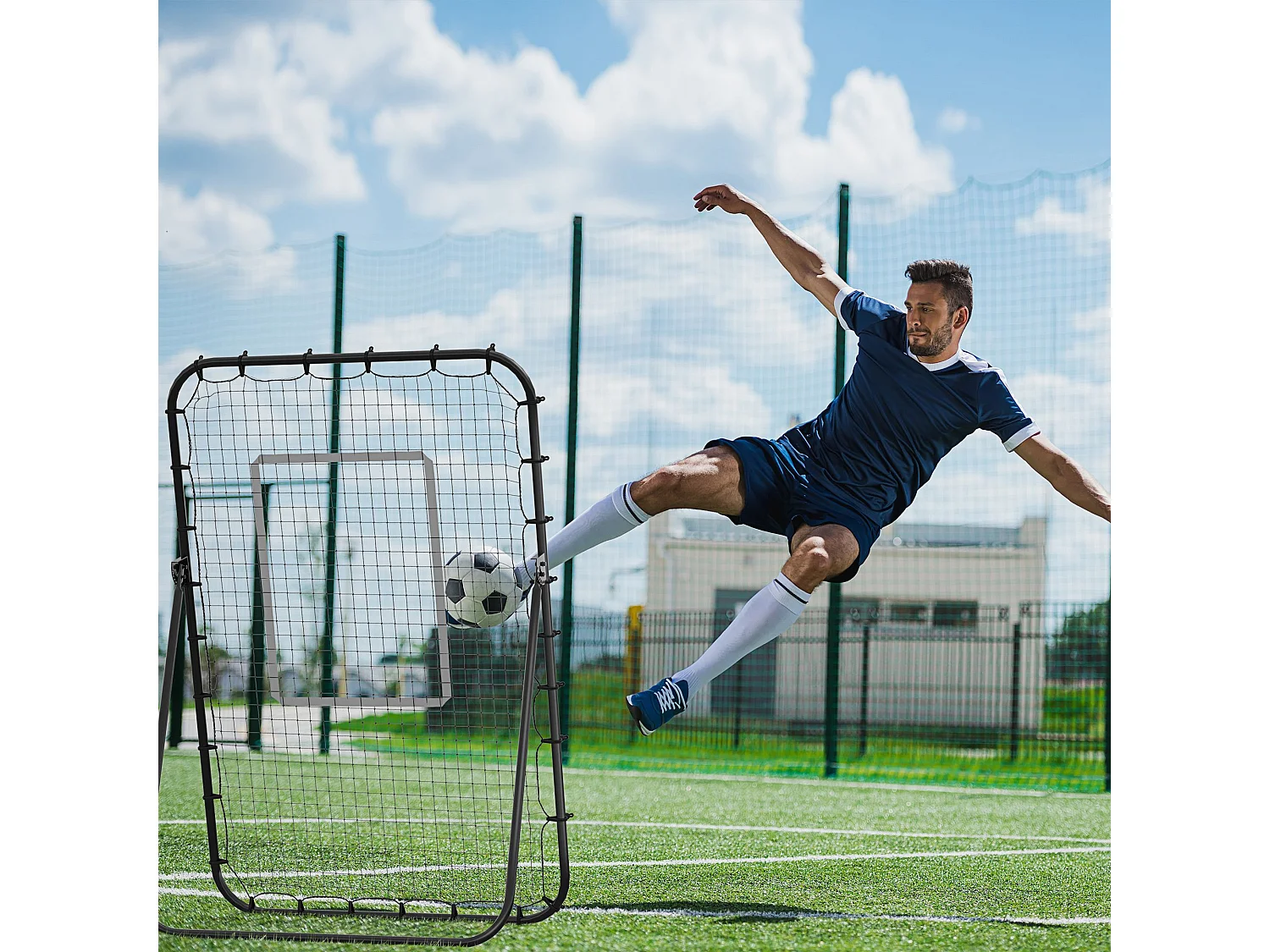 Rebondisseur Football, Pliable, Réglable, Métal, Noir (123x73x178.5 cm)