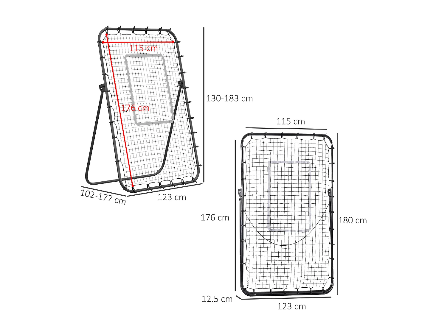 Rebondisseur Football, Pliable, Réglable, Métal, Noir (123x73x178.5 cm)