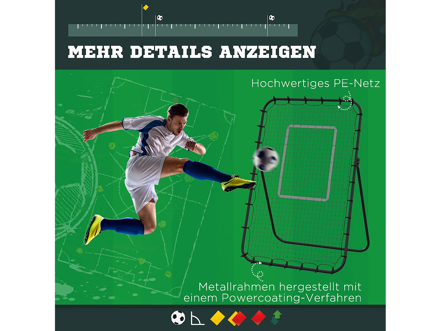 Rebondisseur Football, Pliable, Réglable, Métal, Noir (123x73x178.5 cm)