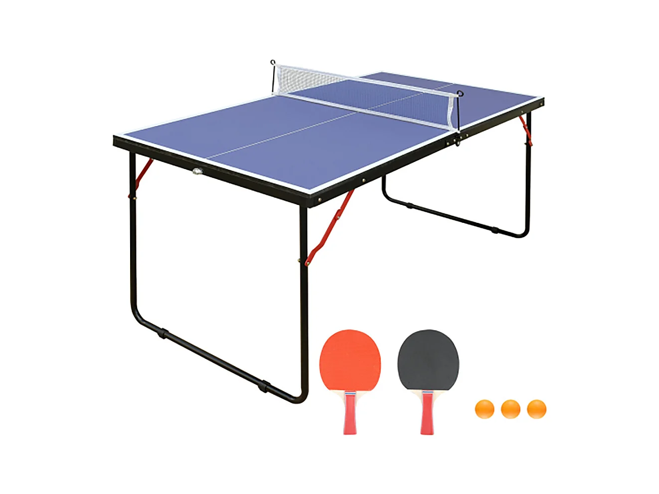 Table de ping-pong pliante portable, surface MDF antidérapante, bleu, avec filet, 2 raquettes et 3 balles (137.2x76.2x66cm)