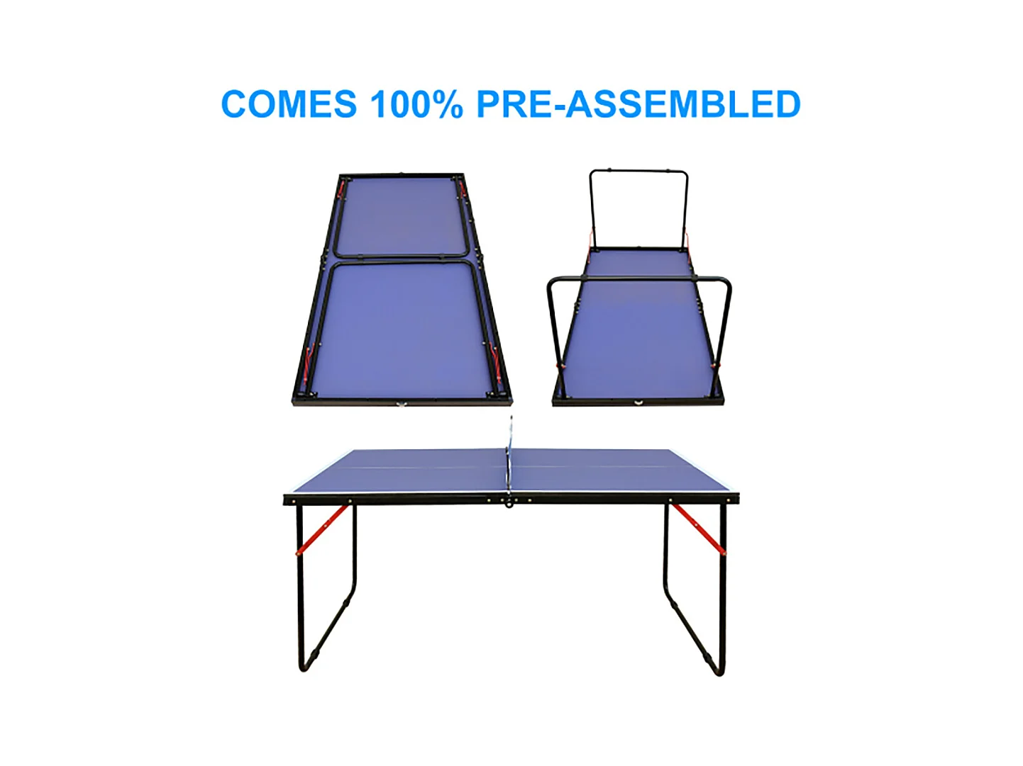 Table de ping-pong pliante portable, surface MDF antidérapante, bleu, avec filet, 2 raquettes et 3 balles (137.2x76.2x66cm)