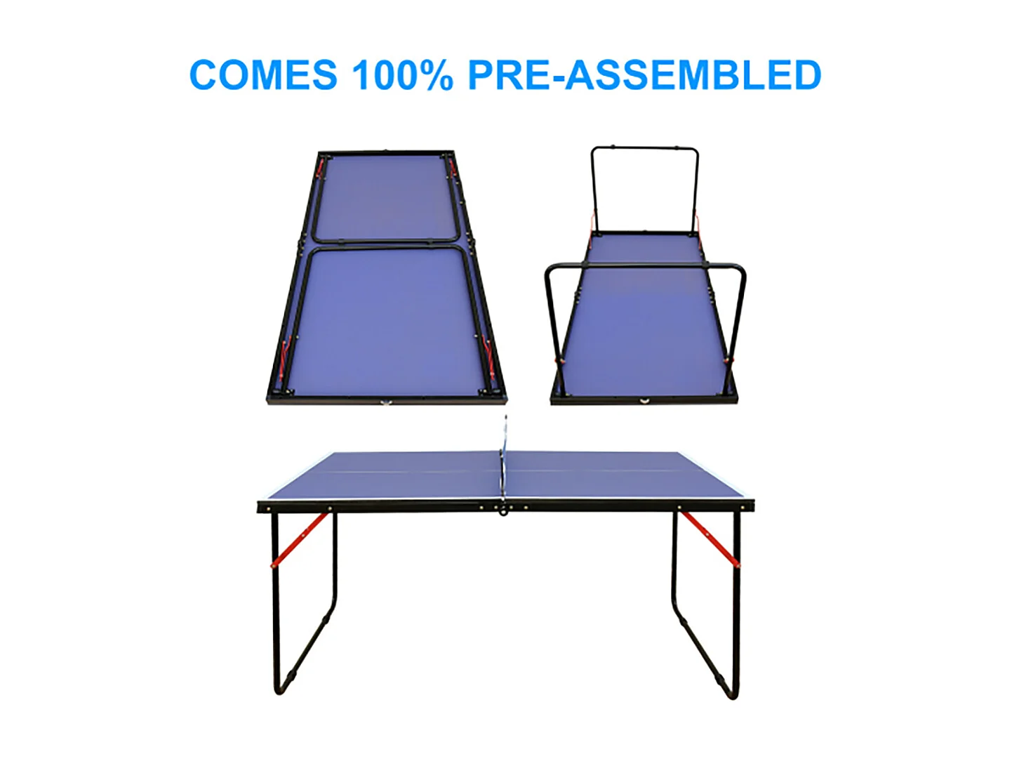Table de ping-pong pliante portable, surface MDF antidérapante, bleu, avec filet, 2 raquettes et 3 balles (137.2x76.2x66cm)