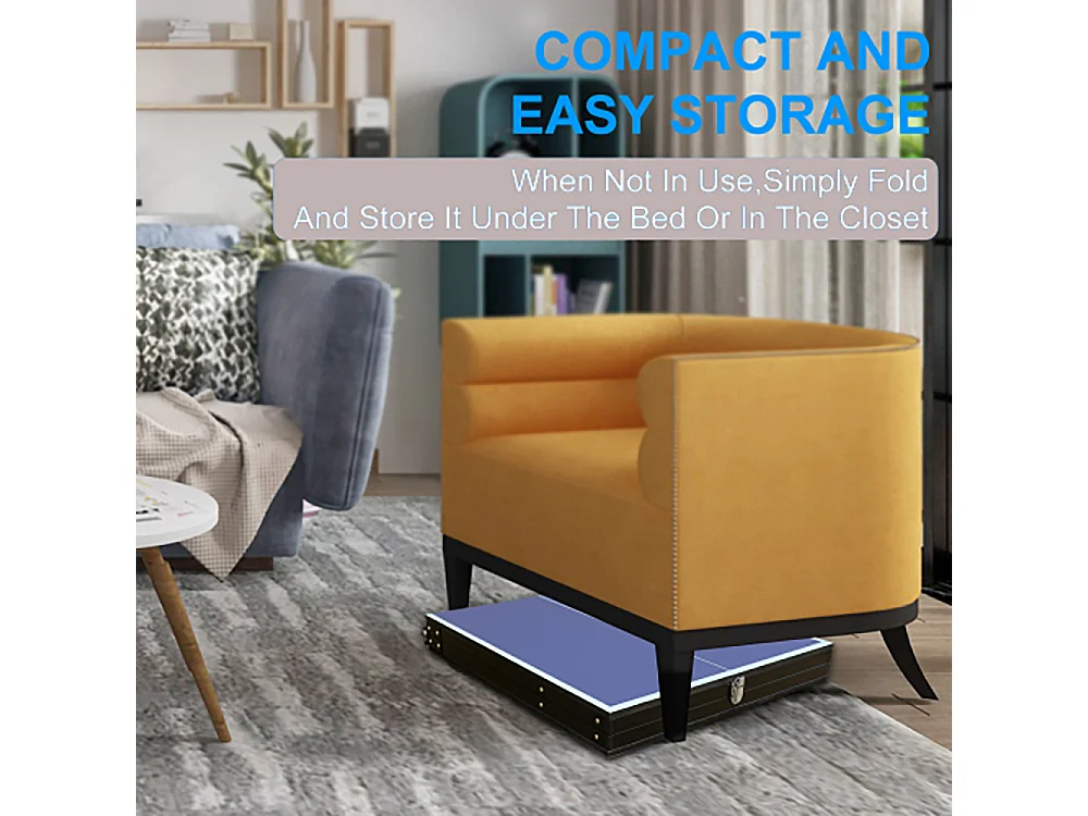 Table de ping-pong pliante portable, surface MDF antidérapante, bleu, avec filet, 2 raquettes et 3 balles (137.2x76.2x66cm)