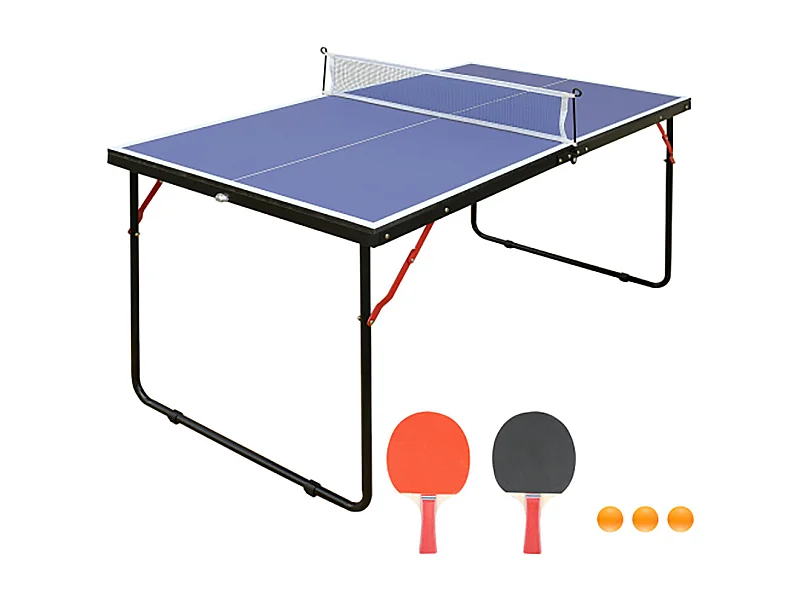 Table de ping-pong pliante portable, surface MDF antidérapante, bleu, avec filet, 2 raquettes et 3 balles (137.2x76.2x66cm)