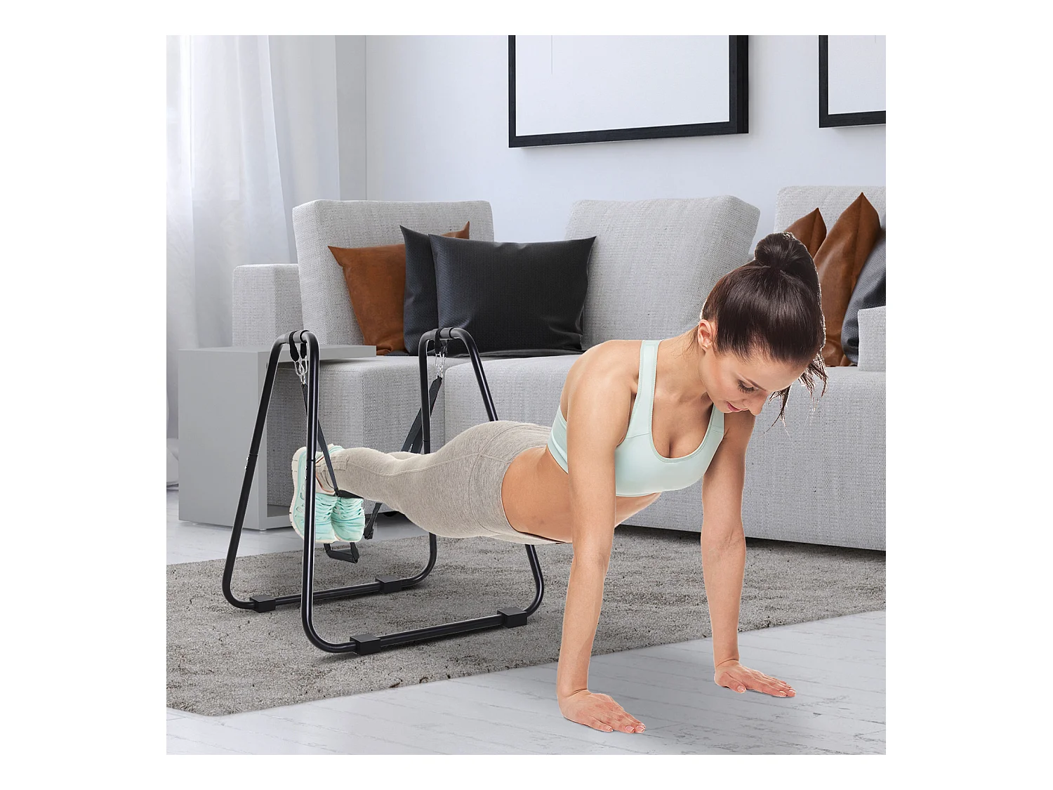 Station de dips avec entraîneur à sangle, structure en acier robuste, noir (90x81x92.5cm)