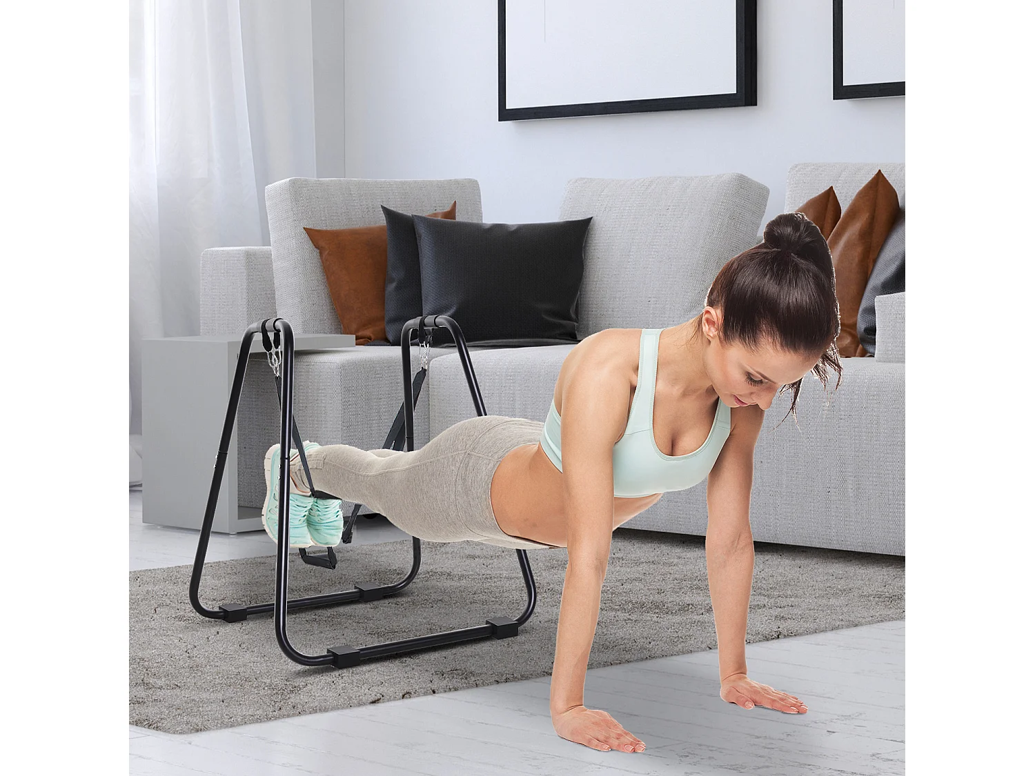 Station de dips avec entraîneur à sangle, structure en acier robuste, noir (90x81x92.5cm)