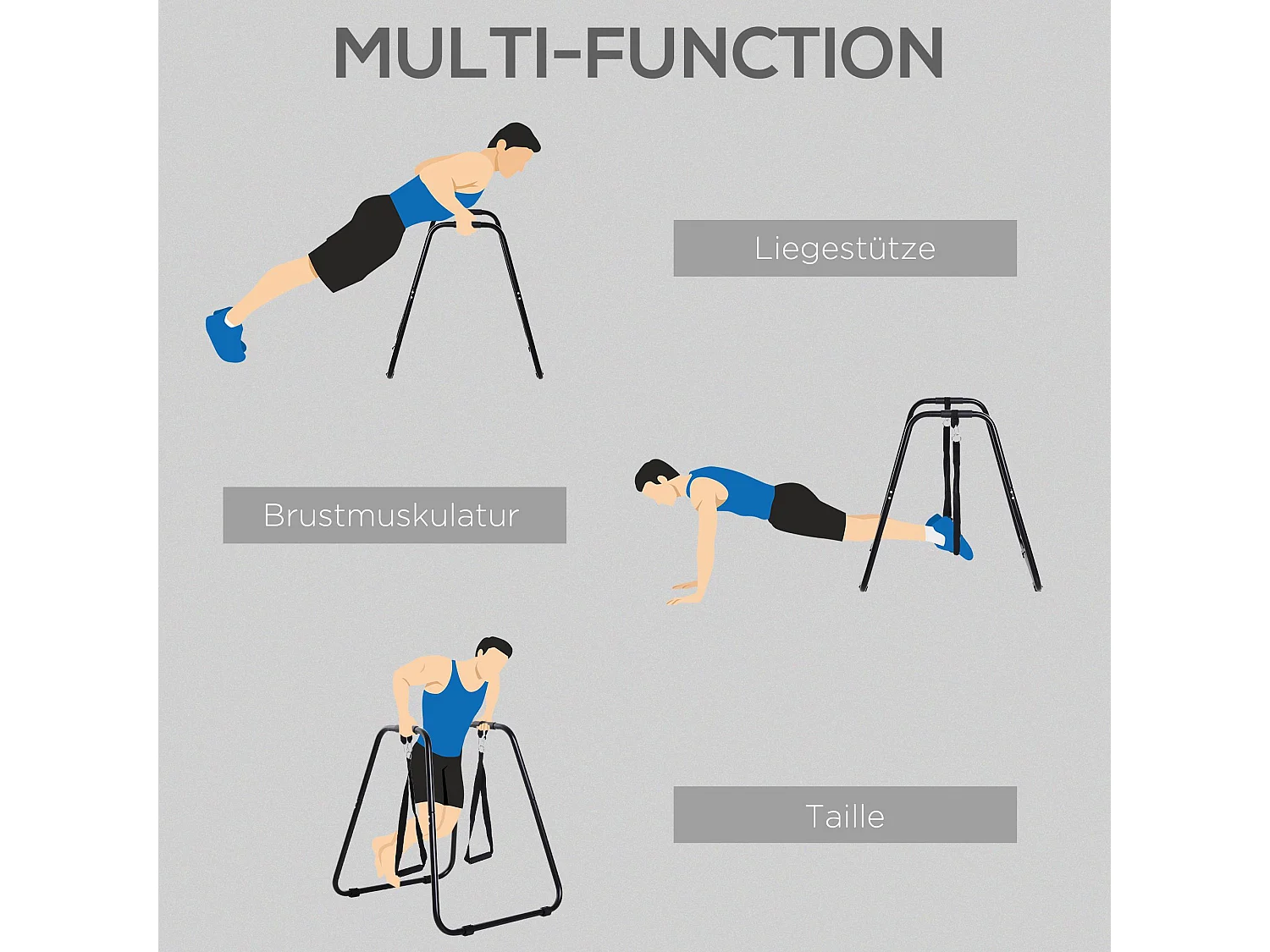 Station de dips avec entraîneur à sangle, structure en acier robuste, noir (90x81x92.5cm)