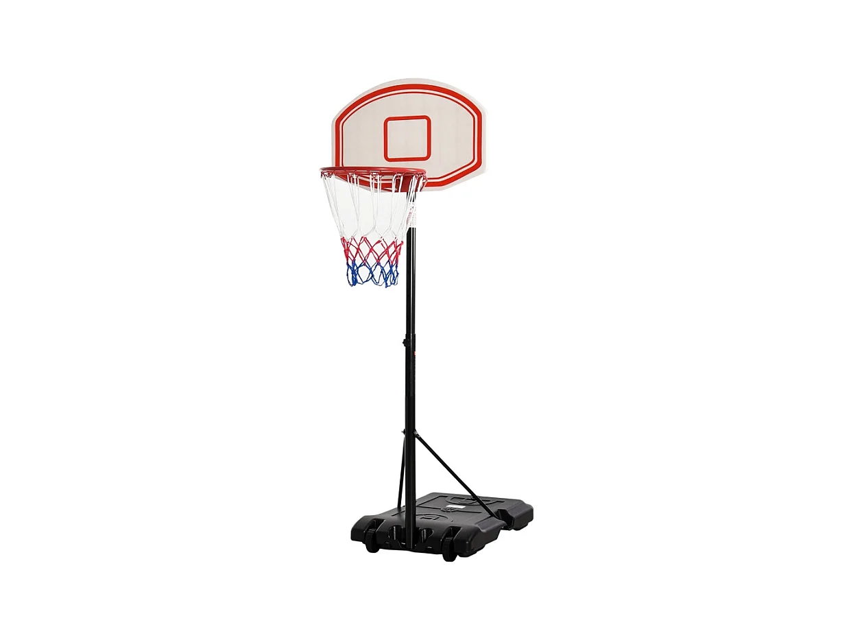 Canasta de baloncesto para exterior ajustable y portátil, de metal, color blanco y negro, con ruedas y base rellenable (75,5x71x250 cm)