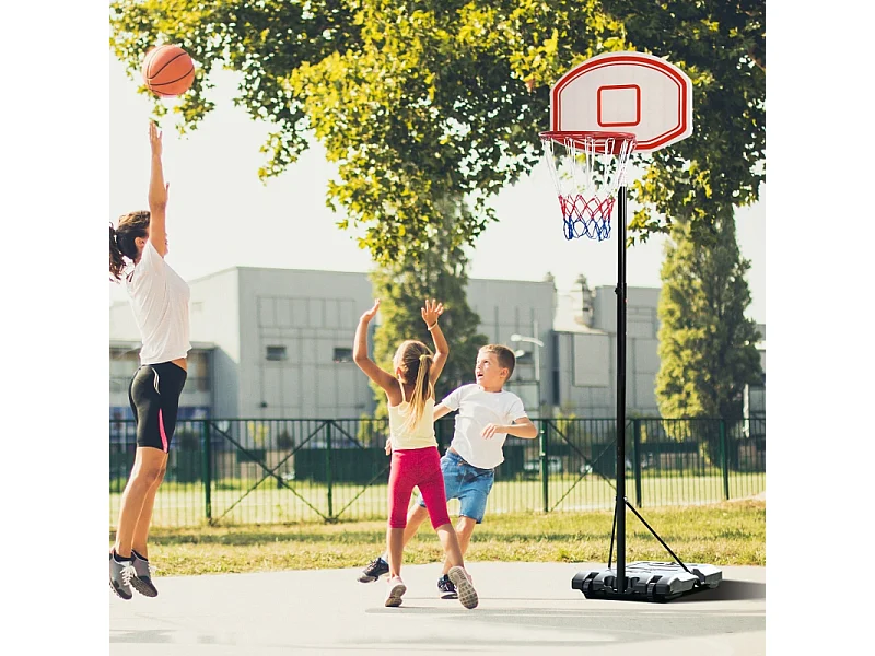 Panier de basket extérieur réglable et portable, métal, noir et blanc, avec roues et base remplissable (75.5x71x250 cm)