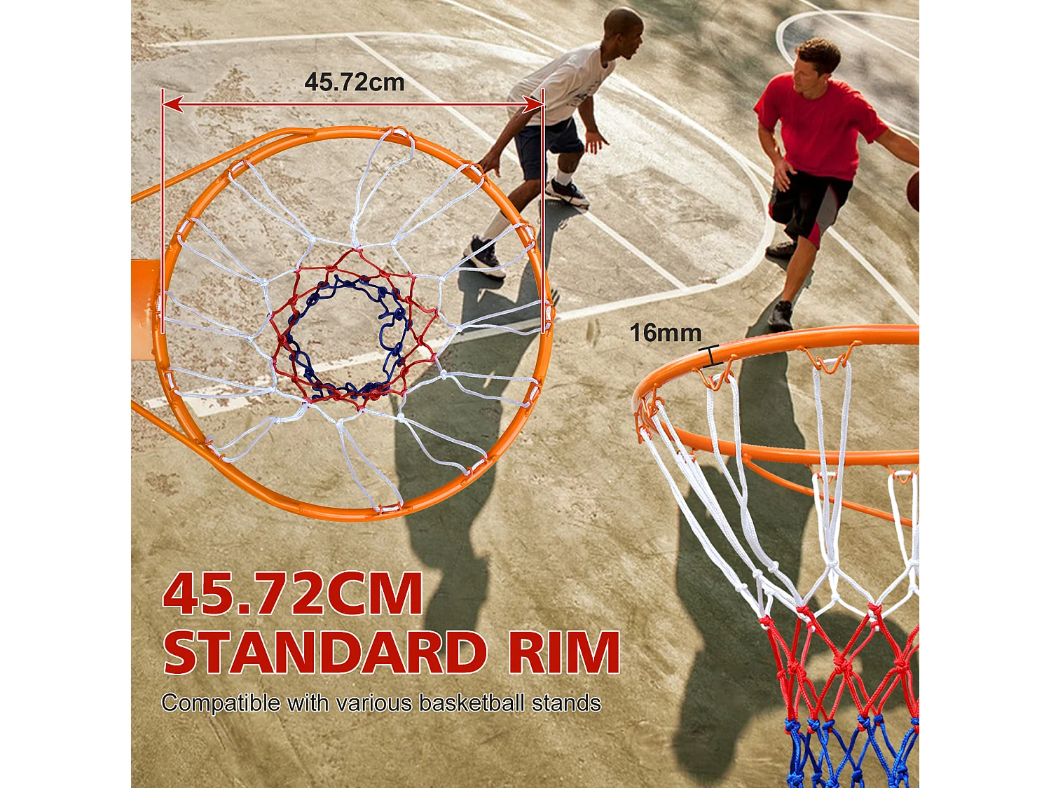 Panier de basket remplacement robuste, montage mural/porte, acier, orange avec filet (58x50x10 cm)