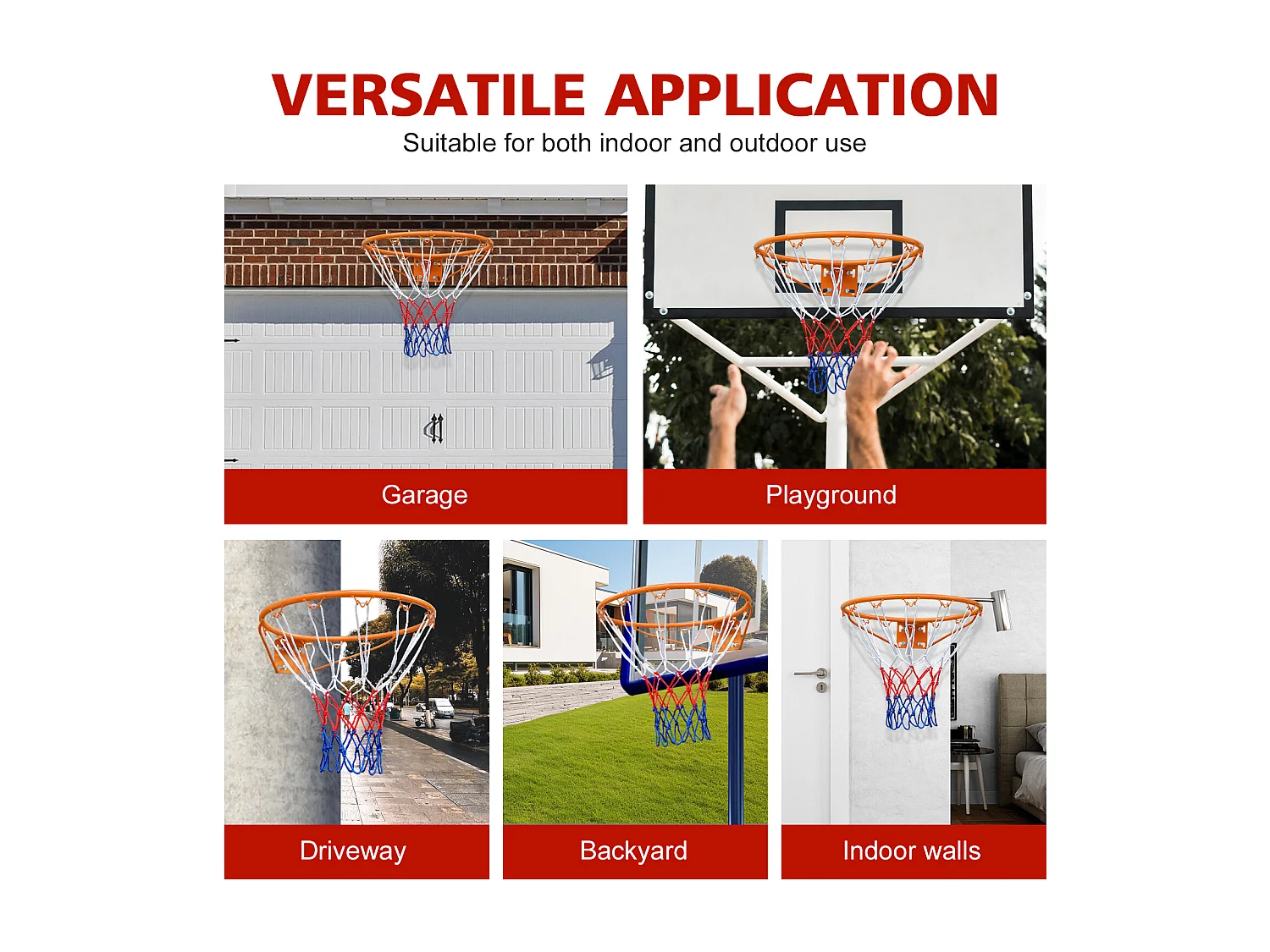 Panier de basket remplacement robuste, montage mural/porte, acier, orange avec filet (58x50x10 cm)