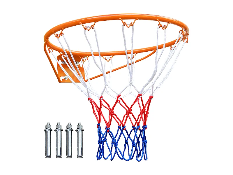 Panier de basket remplacement robuste, montage mural/porte, acier, orange avec filet (58x50x10 cm)