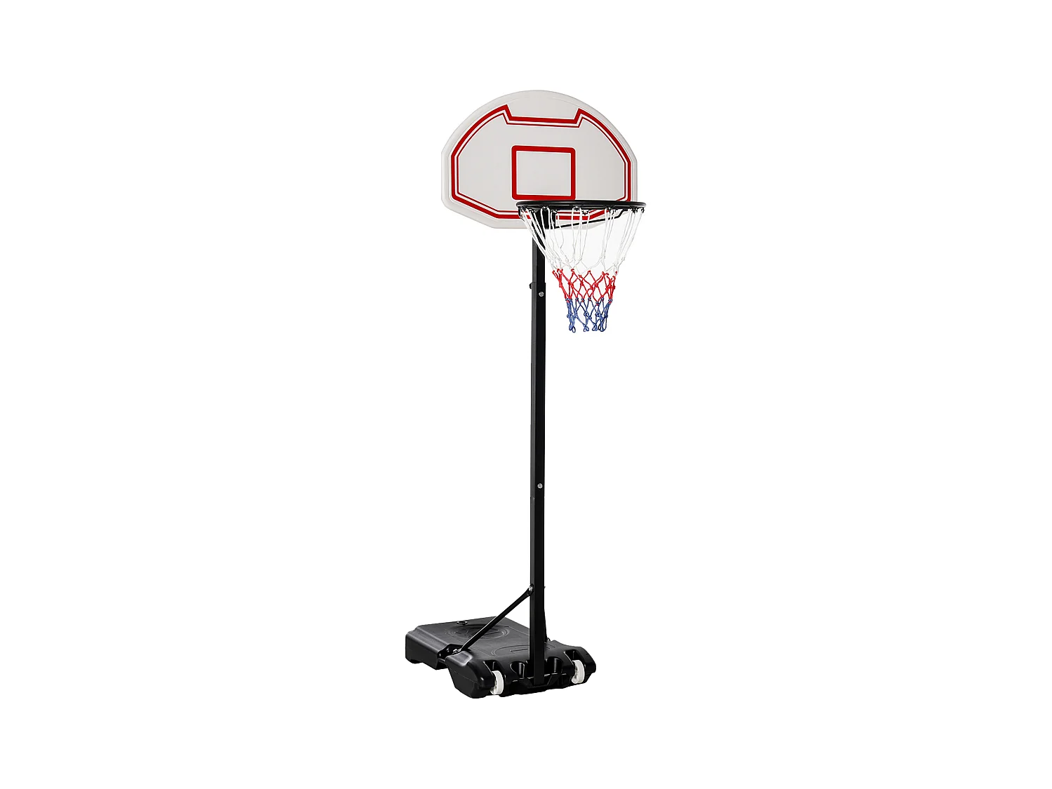 Canestro da basket regolabile per bambini, con ruote e base riempibile d'acqua, acciaio e PE, nero (73x49x194 cm)