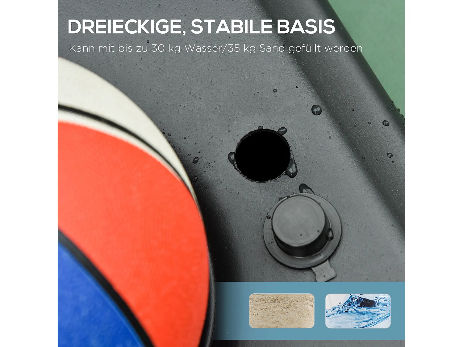 Panier de basket ajustable pour enfants, avec roulettes et base remplissable d'eau, acier et PE, noir (73x49x194 cm)