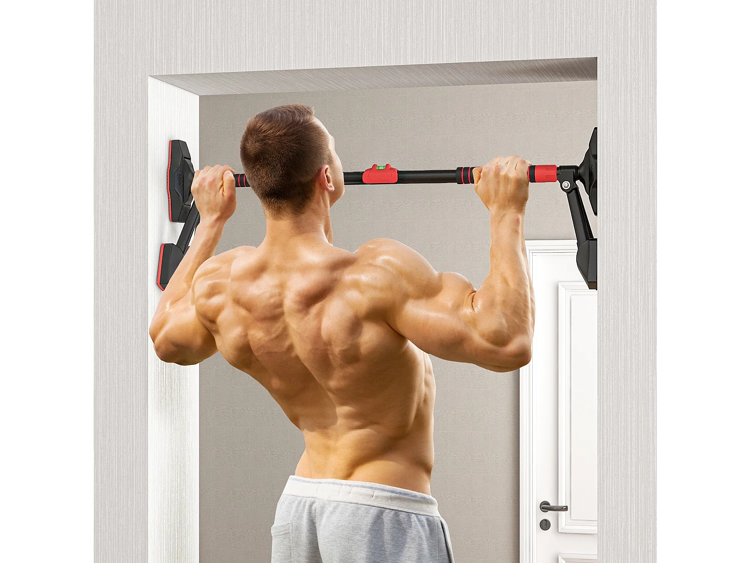 Barre de traction réglable pour cadre de porte, support triangulaire, plastique, noir (79-98x7.5x15cm)