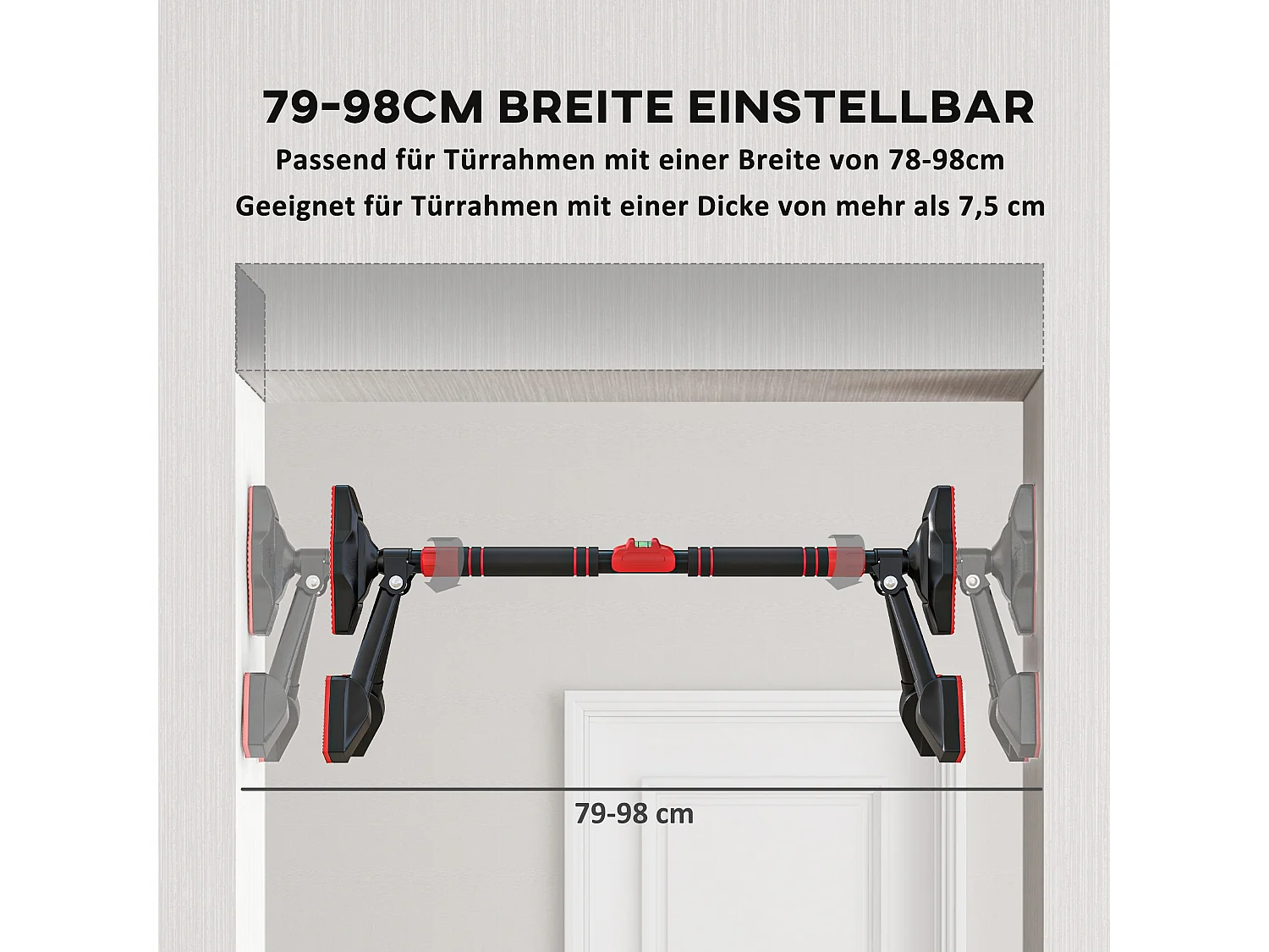 Barre de traction réglable pour cadre de porte, support triangulaire, plastique, noir (79-98x7.5x15cm)