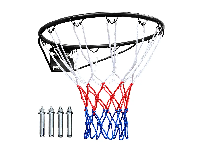 Robuuste vervangende basketbalring, muur- of deurbevestiging, ijzer en nylon, zwart (60x52x12 cm)