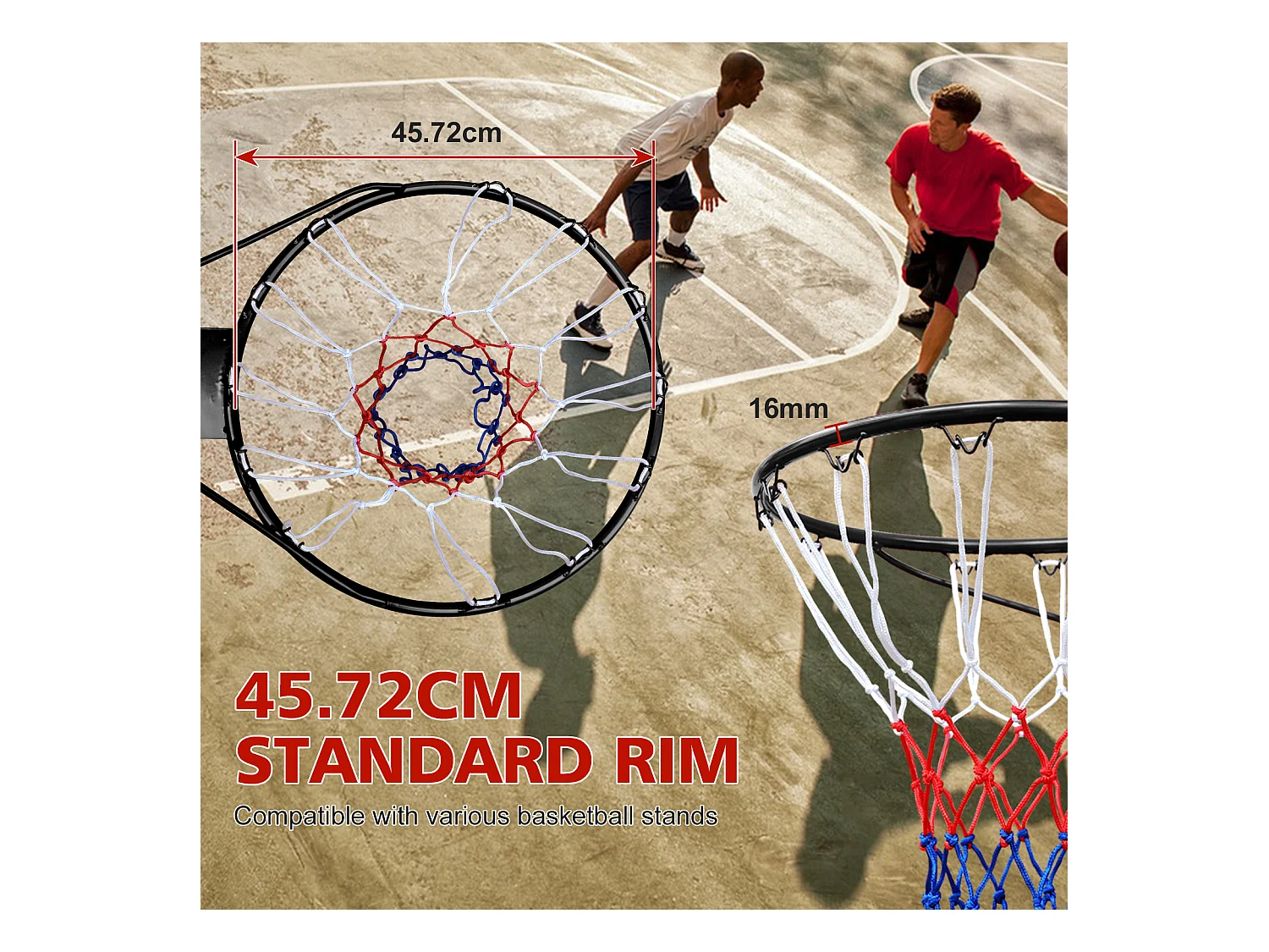 Panier de basket remplacement robuste, montage mural ou porte, fer et nylon, noir (60x52x12 cm)