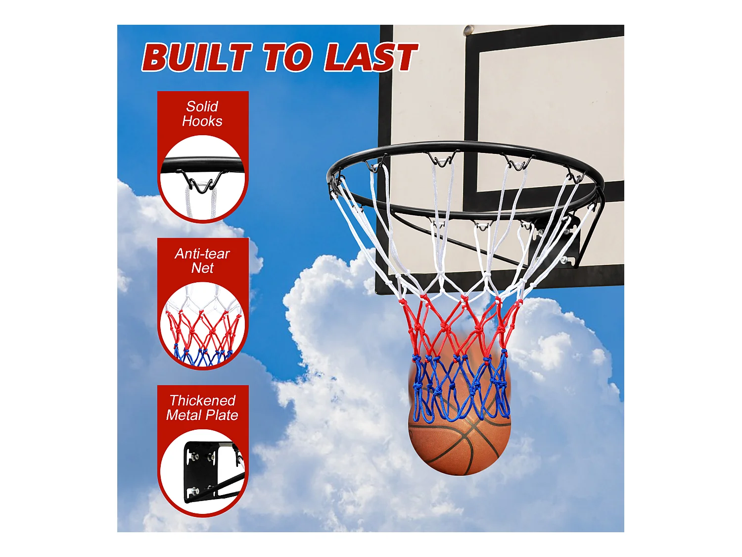 Panier de basket remplacement robuste, montage mural ou porte, fer et nylon, noir (60x52x12 cm)