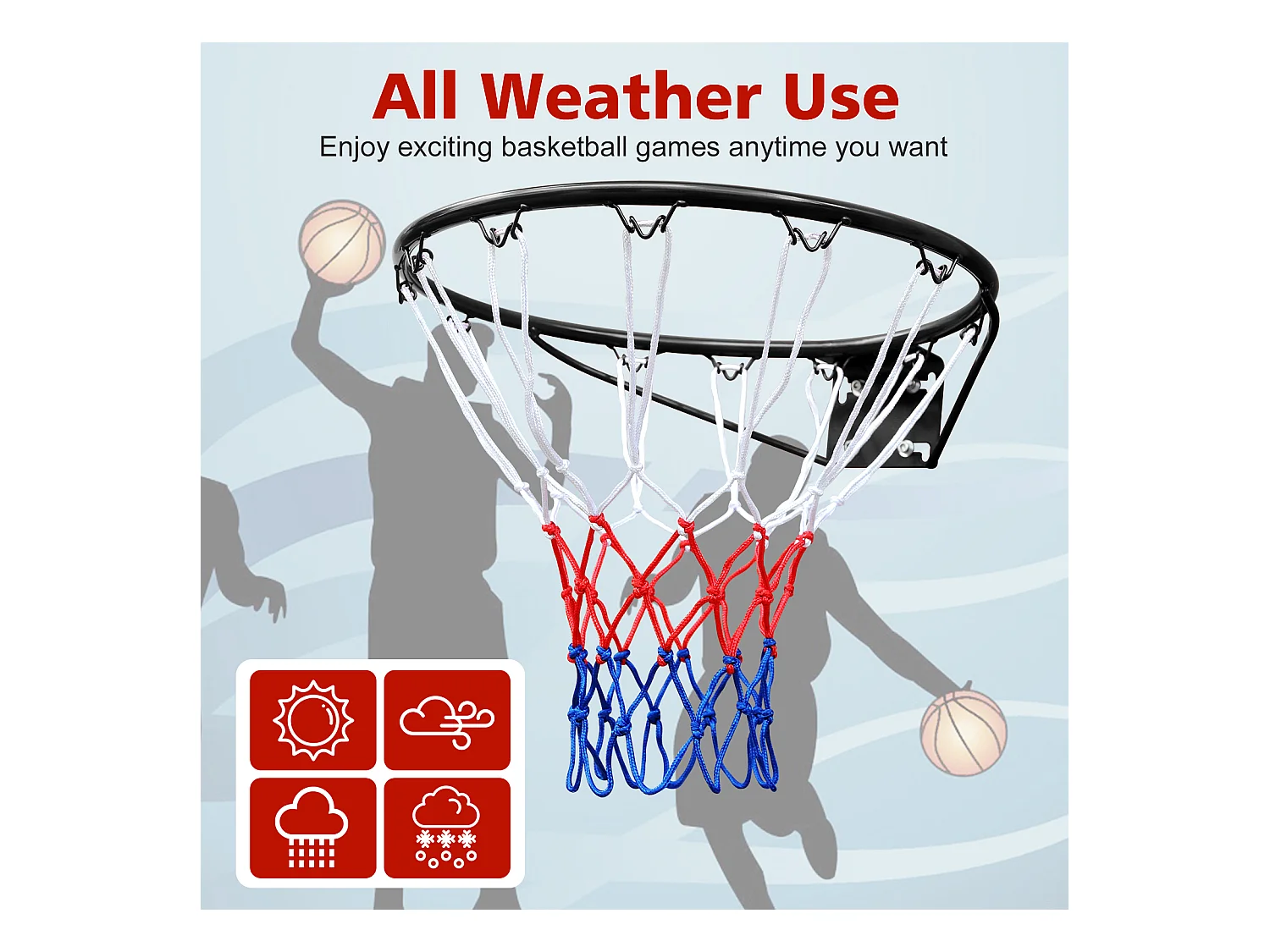 Panier de basket remplacement robuste, montage mural ou porte, fer et nylon, noir (60x52x12 cm)