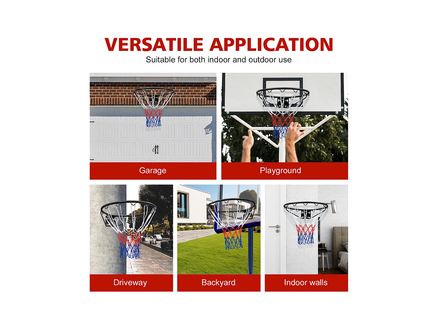 Panier de basket remplacement robuste, montage mural ou porte, fer et nylon, noir (60x52x12 cm)