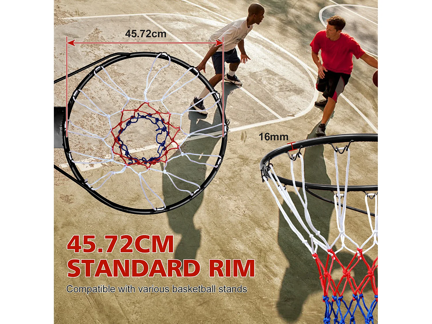 Panier de basket remplacement robuste, montage mural ou porte, fer et nylon, noir (60x52x12 cm)