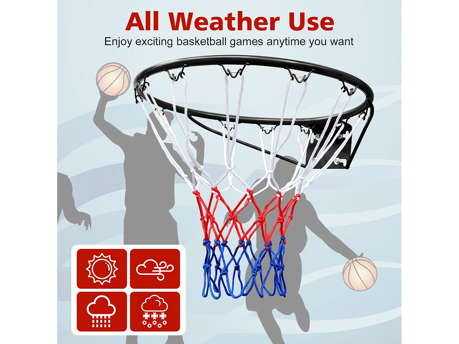 Panier de basket remplacement robuste, montage mural ou porte, fer et nylon, noir (60x52x12 cm)