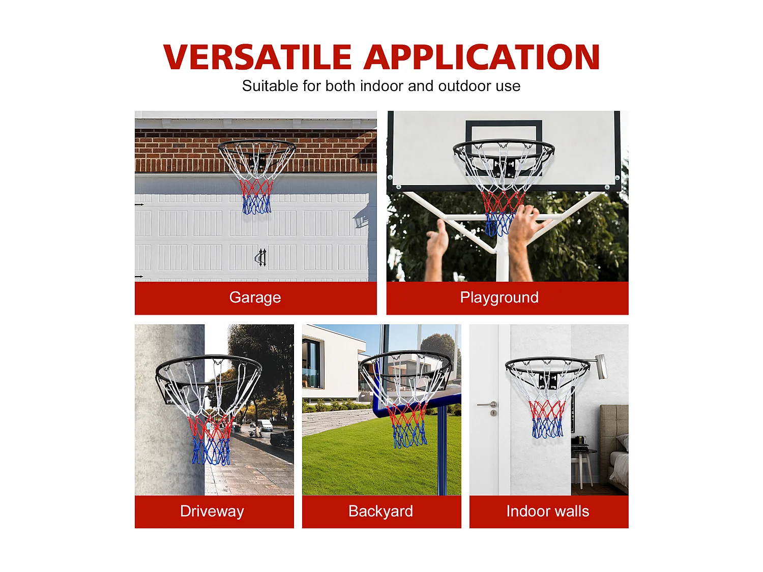 Panier de basket remplacement robuste, montage mural ou porte, fer et nylon, noir (60x52x12 cm)