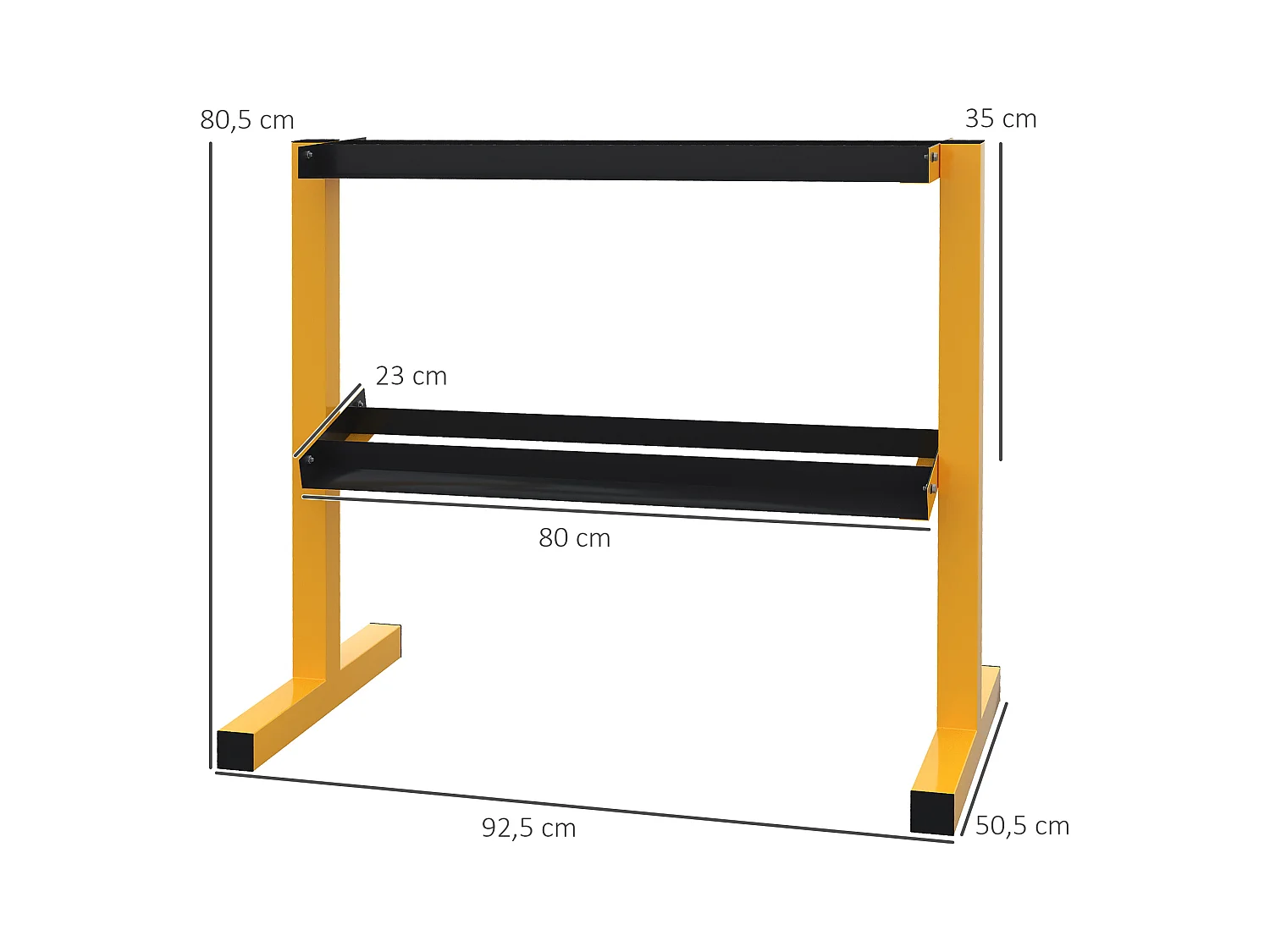 Support haltères 2 niveaux, acier, jaune (92.5x50.5x80.5cm)