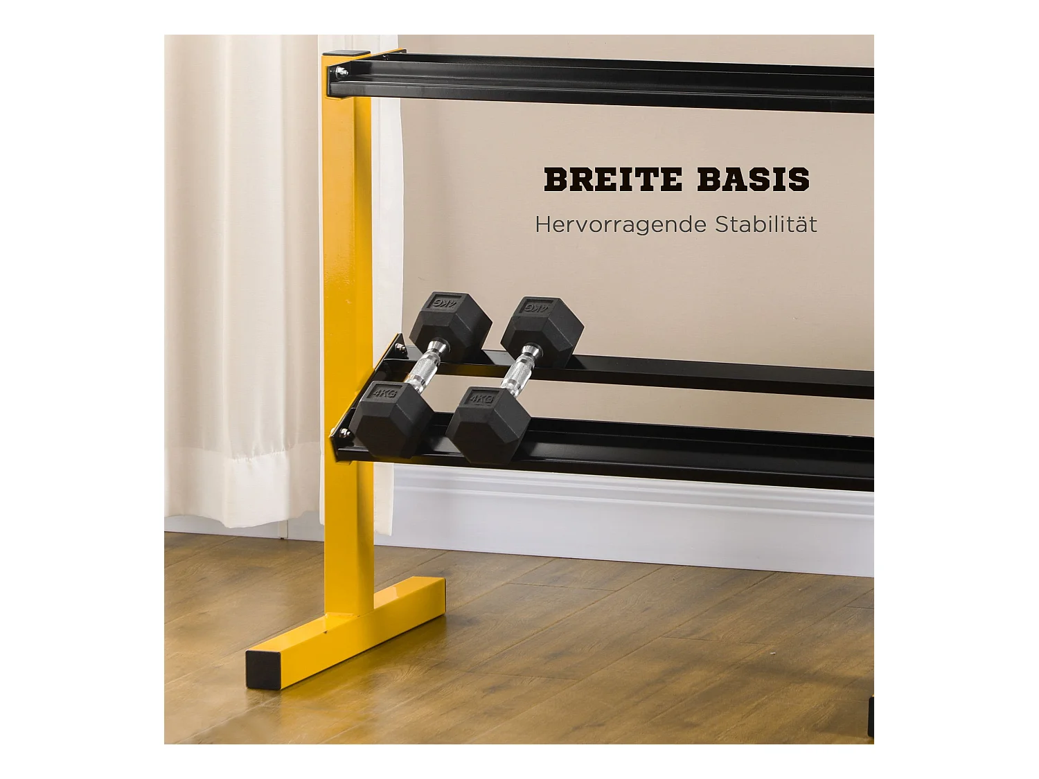 Support haltères 2 niveaux, acier, jaune (92.5x50.5x80.5cm)