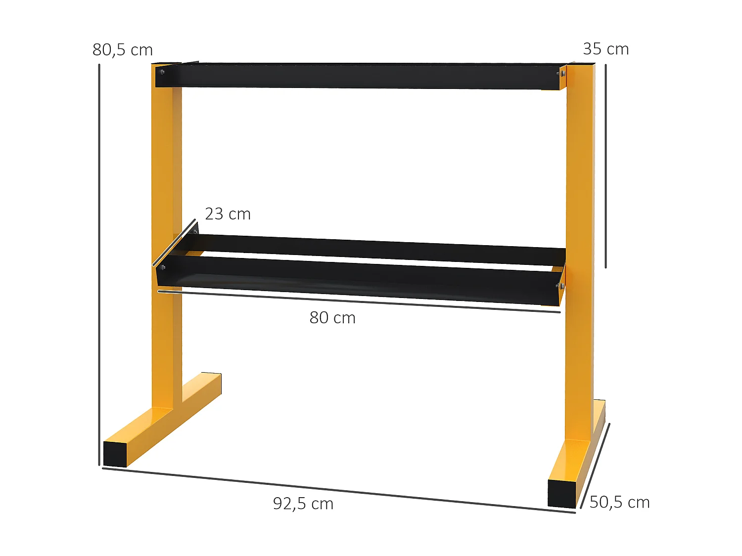 Support haltères 2 niveaux, acier, jaune (92.5x50.5x80.5cm)