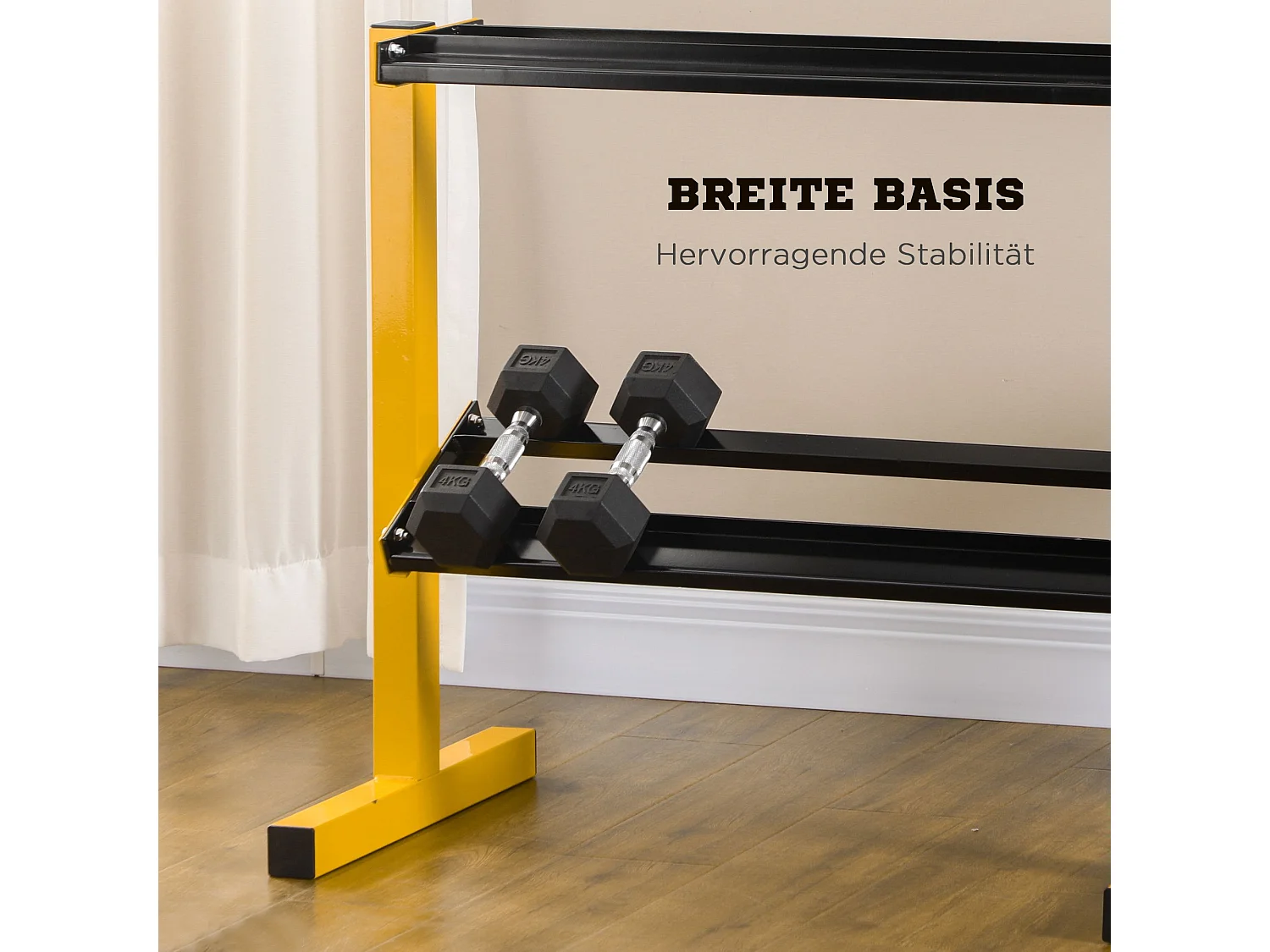 Support haltères 2 niveaux, acier, jaune (92.5x50.5x80.5cm)