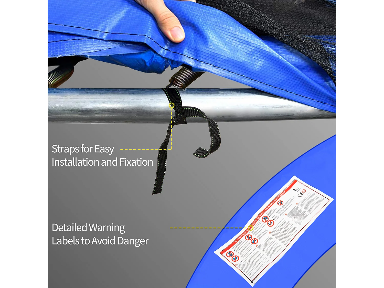 Accessoires de trampoline, set complet avec filet de sécurité, bâche et échelle, polyester, multicolore (305x305x15cm)