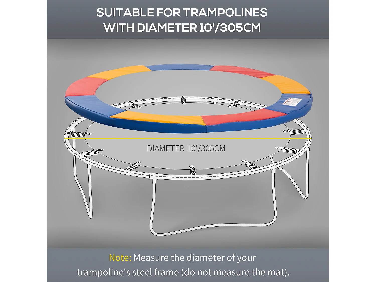 Accessoires de trampoline, set complet avec filet de sécurité, bâche et échelle, polyester, multicolore (305x305x15cm)