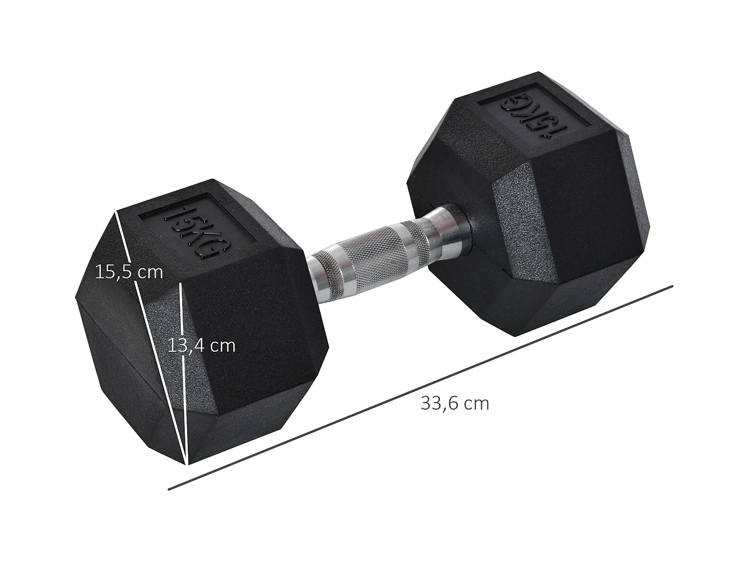 Haltère Hexagonale 15 kg, Métal et Caoutchouc, Noir (15.5x15.5x33.6 cm)