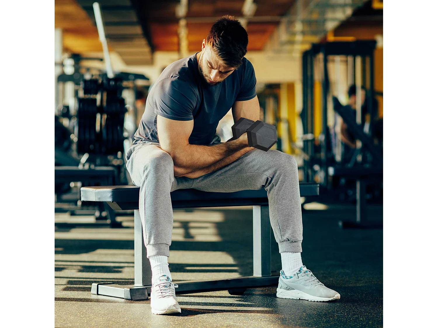 Manubrio esagonale 15 kg, metallo e gomma, nero (15,5x15,5x33,6 cm)