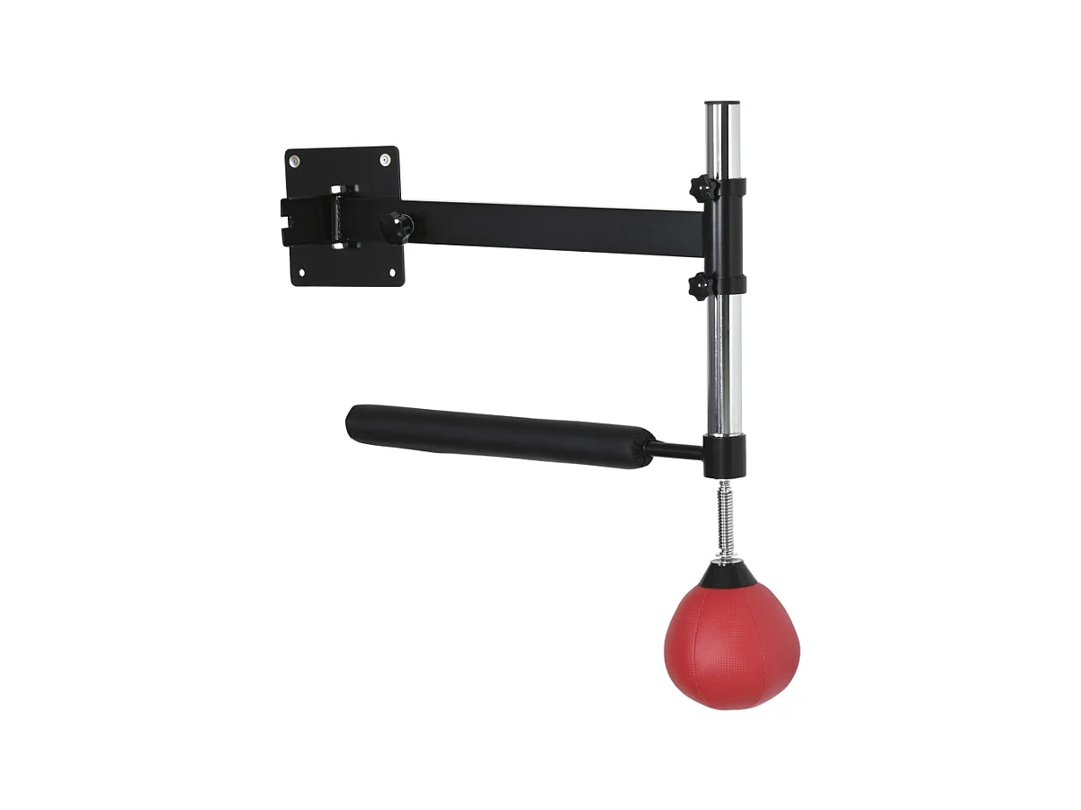 Support mural de boxe réglable avec barre pivotante 360°, similicuir, rouge (79x72x20 cm)