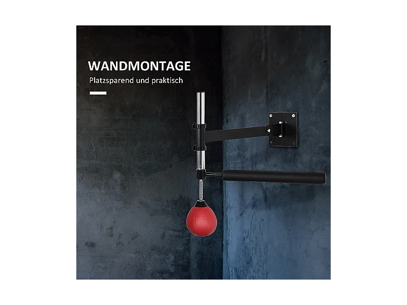 Support mural de boxe réglable avec barre pivotante 360°, similicuir, rouge (79x72x20 cm)