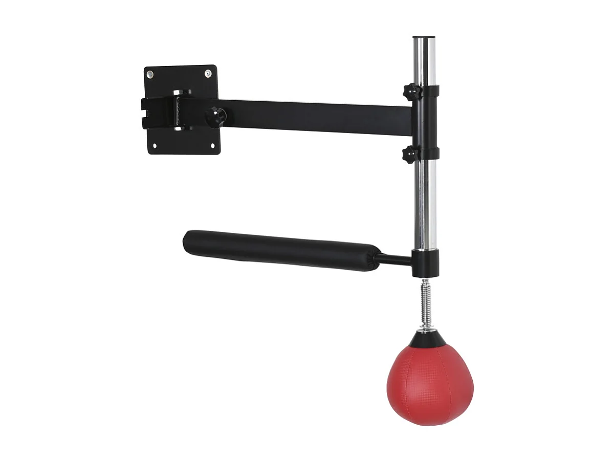 Support mural de boxe réglable avec barre pivotante 360°, similicuir, rouge (79x72x20 cm)