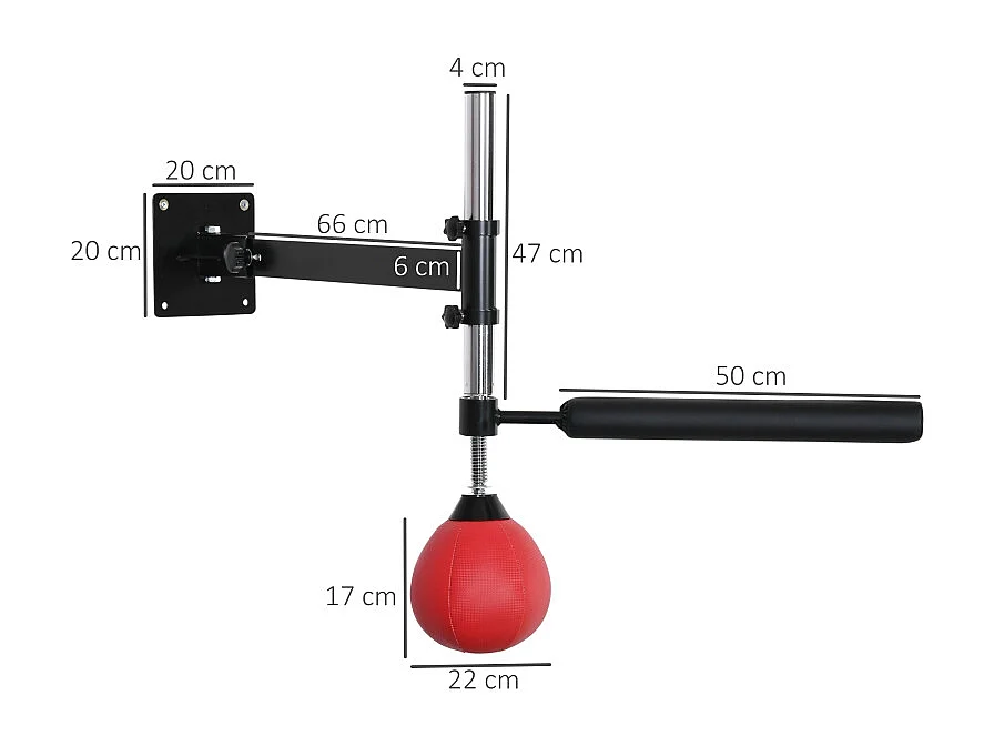 Support mural de boxe réglable avec barre pivotante 360°, similicuir, rouge (79x72x20 cm)