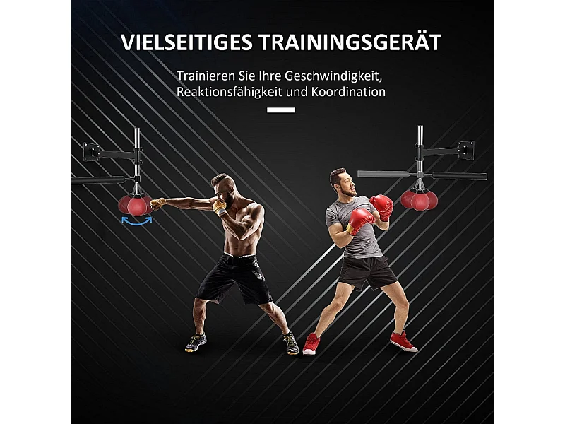 Support mural de boxe réglable avec barre pivotante 360°, similicuir, rouge (79x72x20 cm)