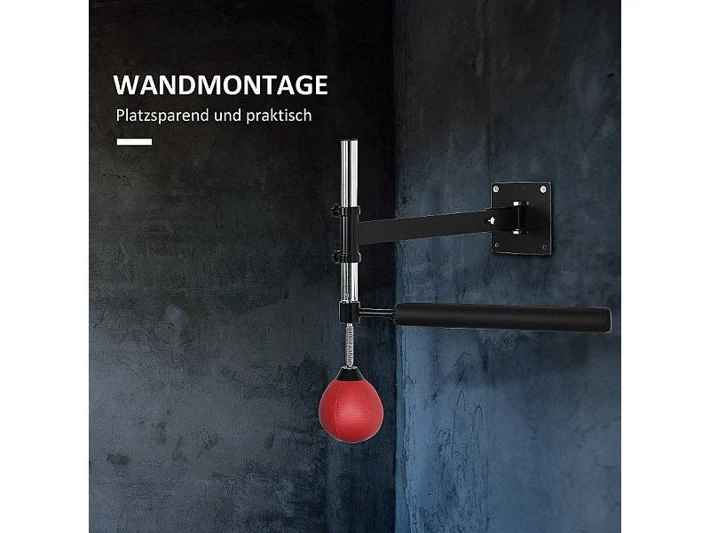 Support mural de boxe réglable avec barre pivotante 360°, similicuir, rouge (79x72x20 cm)