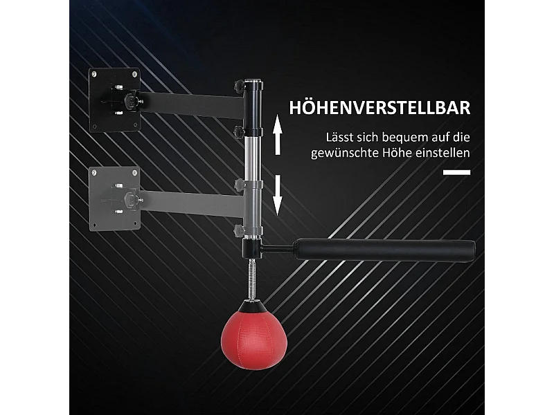 Support mural de boxe réglable avec barre pivotante 360°, similicuir, rouge (79x72x20 cm)